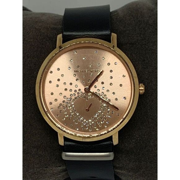 Michael Kors MK3921A Unisex Black Leather Analog Dial Quartz Genuine watch GE116 - Picture 1 of 11